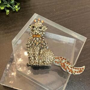 Queen Cat Gold Topaz Rhinestone brooch NWT